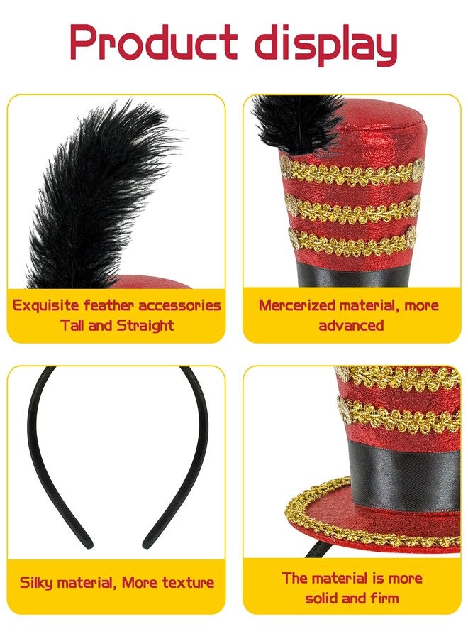 Dkomekii Mini Circus Ringmaster Hat Headband Red Mini Top Hat Halloween Cosplay Party Costume Headwear Soldier Costume Lion Tamer Headpiece - Image 5